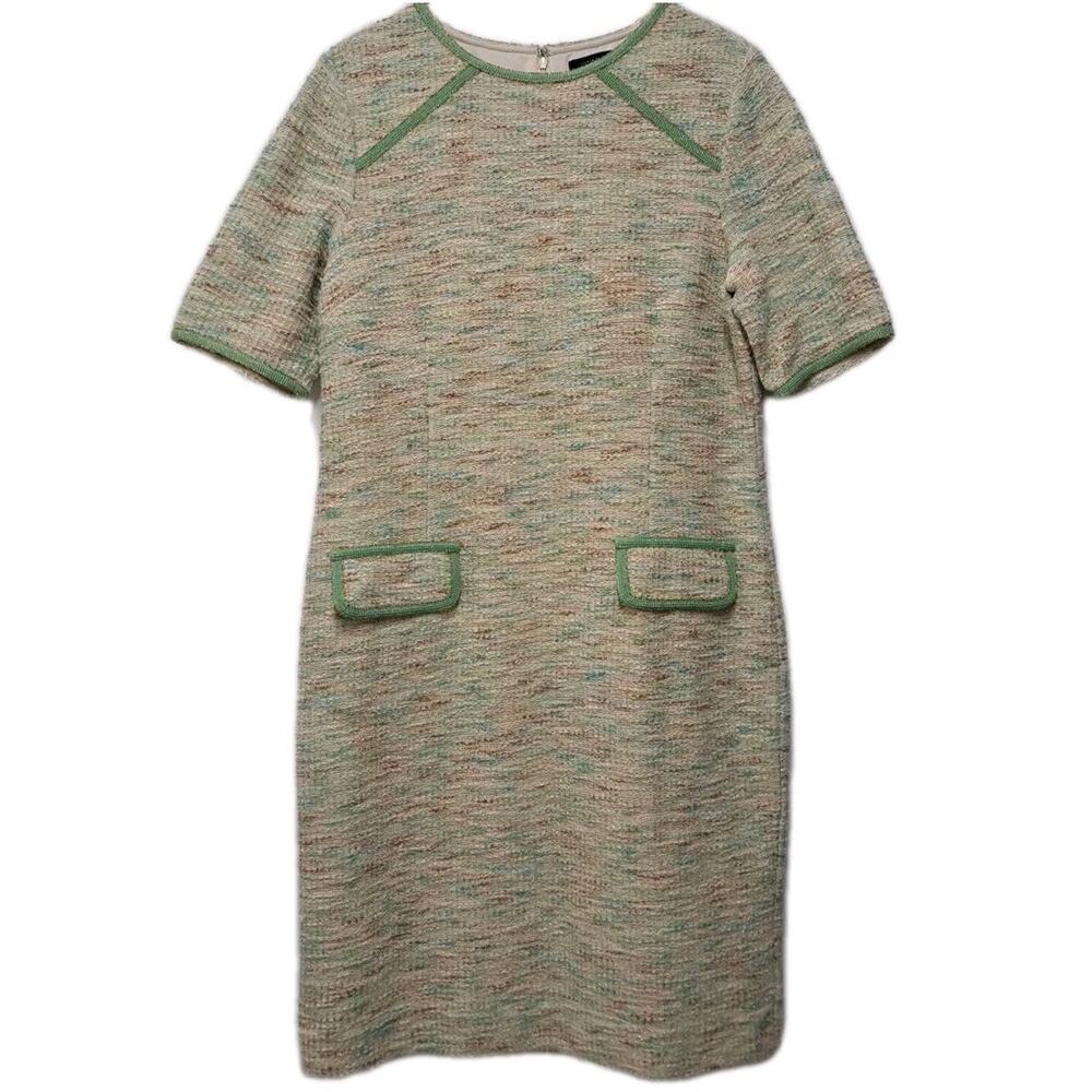 Teri Jon Rickie Freeman Sheath Dress Womens 18 Cream Metallic Boucle Tweed Party